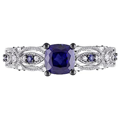 Stella Grace 10k White Gold Lab-Created Blue Sapphire & Diamond Accent Vintage Engagement Ring