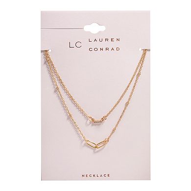 LC Lauren Conrad Gold Tone Two Row Mini Link and Pave Bar Necklace