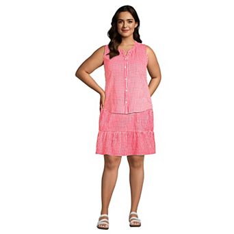Plus Size Lands' End Crinkle Button Front Tank Top