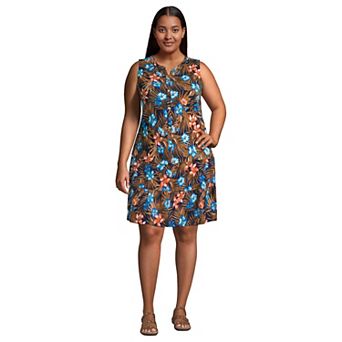 Plus Size Lands' End Crinkle Button Front Tank Top