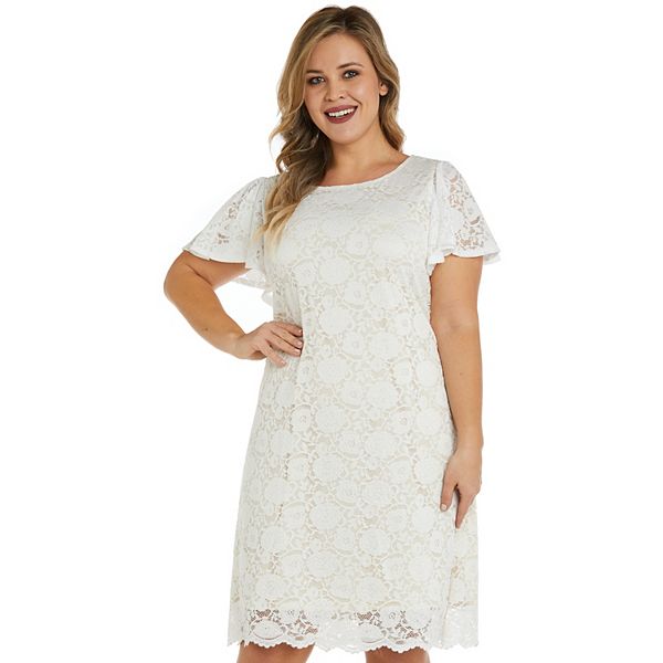 Plus Size Kaktus Lace Flutter Sleeve Scallop Hem Dress