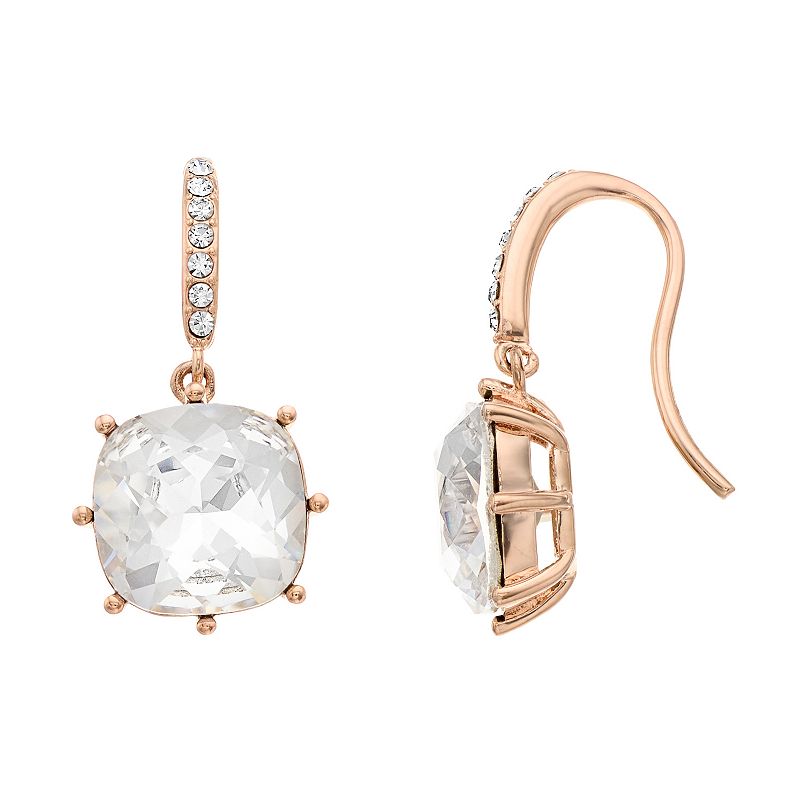 Brilliance Rose Gold Tone Crystal Drop Earrings, Womens, White