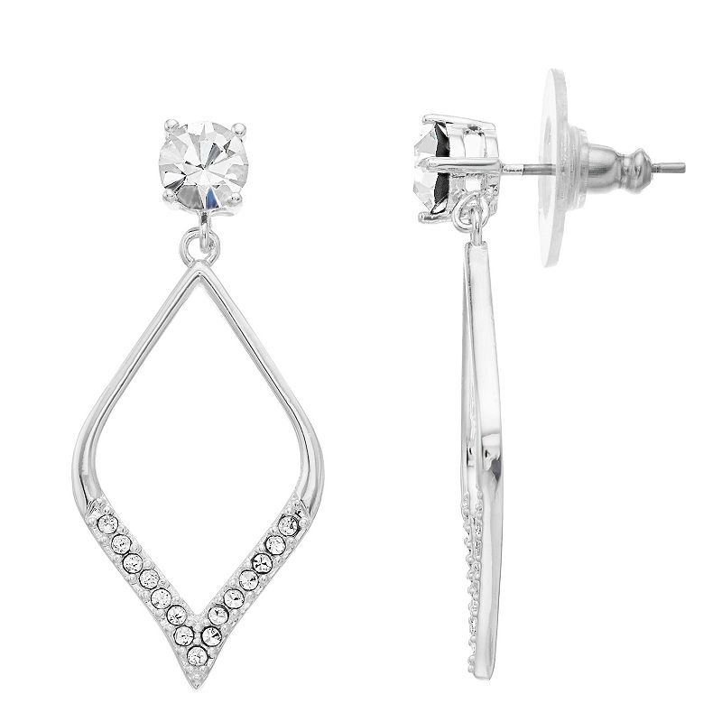 Brilliance Silver Tone Marquise Crystal Drop Earrings, Womens, White