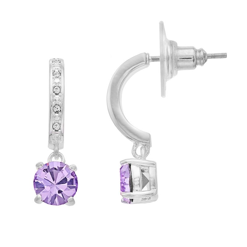 Brilliance Silver Tone Violet & Clear Crystal Drop Earrings, Womens, Purpl