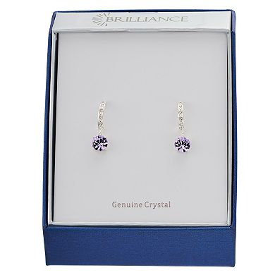 Brilliance Silver Tone Violet & Clear Crystal Drop Earrings
