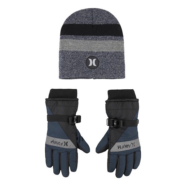 Boys 820 Hurley Reflective Beanie & Ski Gloves Set