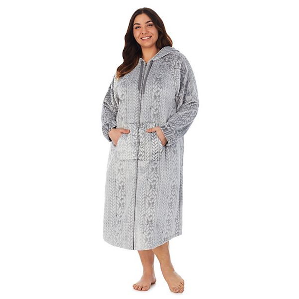 Plus Size Koolaburra by UGG Plush Hooded Zip Robe with Kangaroo Pocket