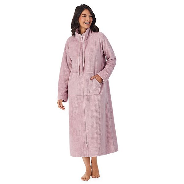 Women's Stan Herman Dimple Plush Cowlneck Zip Robe