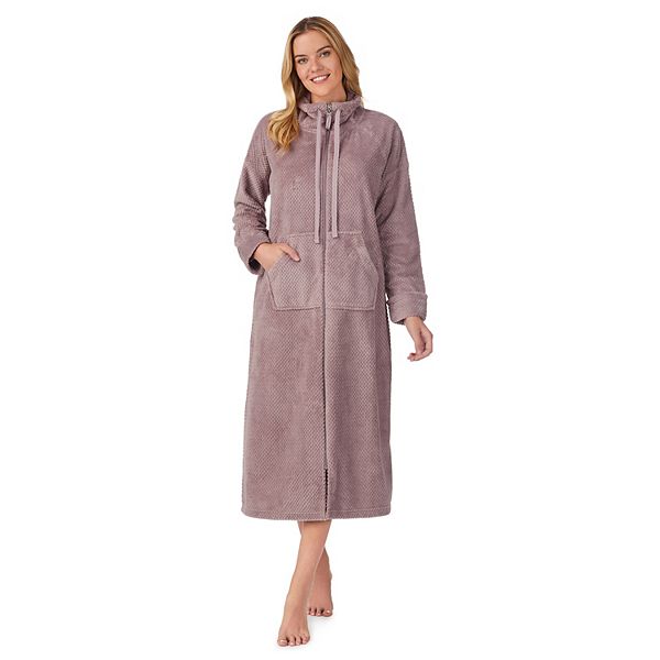 Women's Stan Herman Dimple Plush Cowlneck Zip Robe