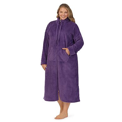 Plus Size Stan Herman Dimple Plush Cowlneck Zip Robe