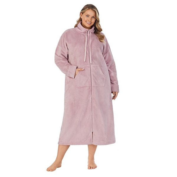 Plus Size Stan Herman Dimple Plush Cowlneck Zip Robe