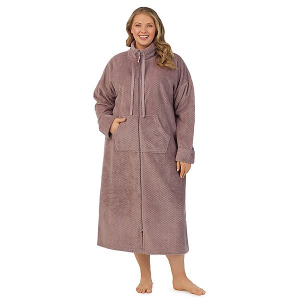 Plus Size Stan Herman Dimple Plush Cowlneck Zip Robe