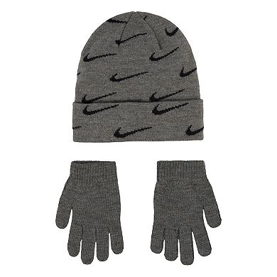 Boys 8-20 Nike Swoosh Repeat Beanie & Gloves Set