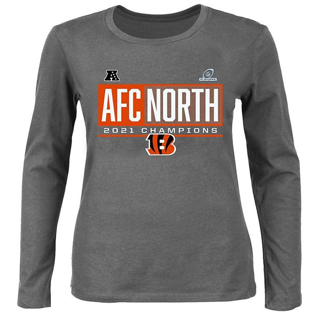 Women's Fanatics Branded Heathered Charcoal Cincinnati Bengals 2021 AFC  North Division Champions Plus Size Blocked Favorite Long Sleeve Scoop Neck T -Shirt