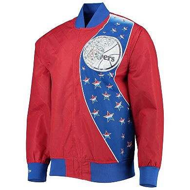 Men's Philadelphia 76ers Red Mitchell & Ness Hardwood Classics 75th Anniversary Authentic Warmup Full-Snap Jacket