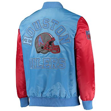 Men's Starter Light Blue/Red Houston Oilers Locker Room Throwback Satin Varsity Full-Snap Jacket