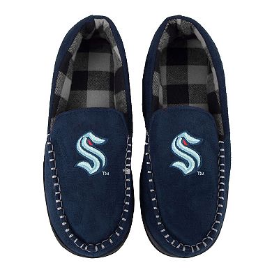 Men's FOCO Seattle Kraken Team Logo Flannel Moccasin Slippers