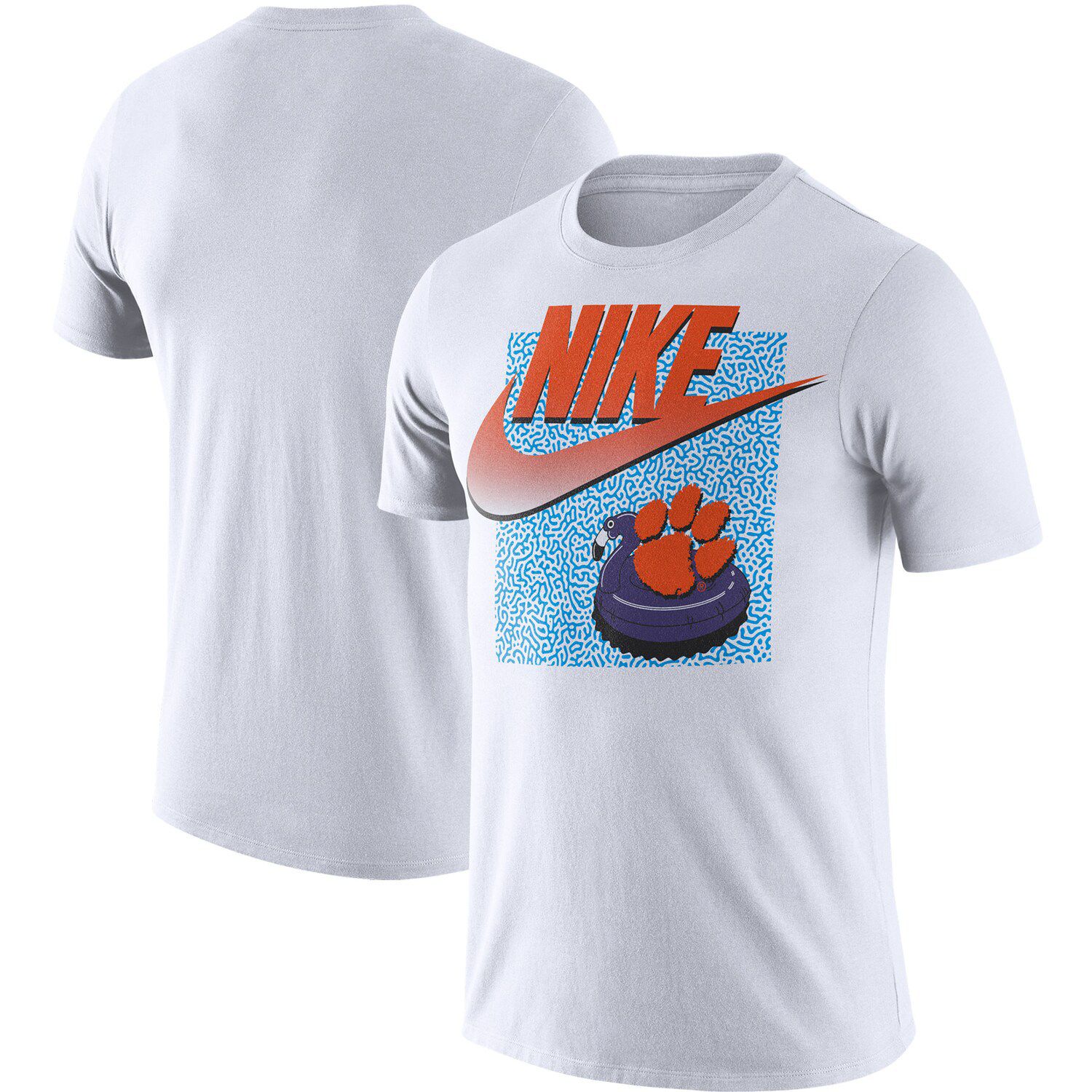 white nike shirt with orange swoosh