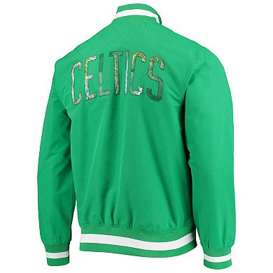 Men's Boston Celtics Kelly Green Mitchell & Ness Hardwood Classics 75th Anniversary Authentic Warmup Full-Snap Jacket