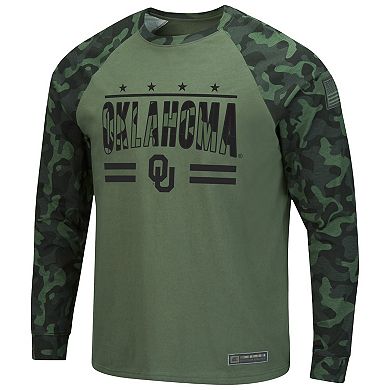 Men's Colosseum Olive/Camo Oklahoma Sooners OHT Military Appreciation Raglan Long Sleeve T-Shirt