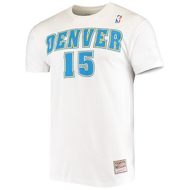 Men's Mitchell & Ness Carmelo Anthony White Denver Nuggets Hardwood Classics Stitch Name & Number T-Shirt
