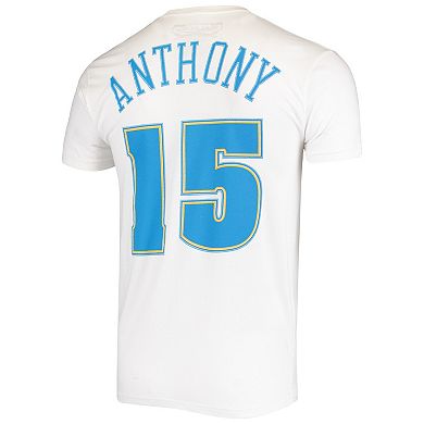 Men's Mitchell & Ness Carmelo Anthony White Denver Nuggets Hardwood Classics Stitch Name & Number T-Shirt