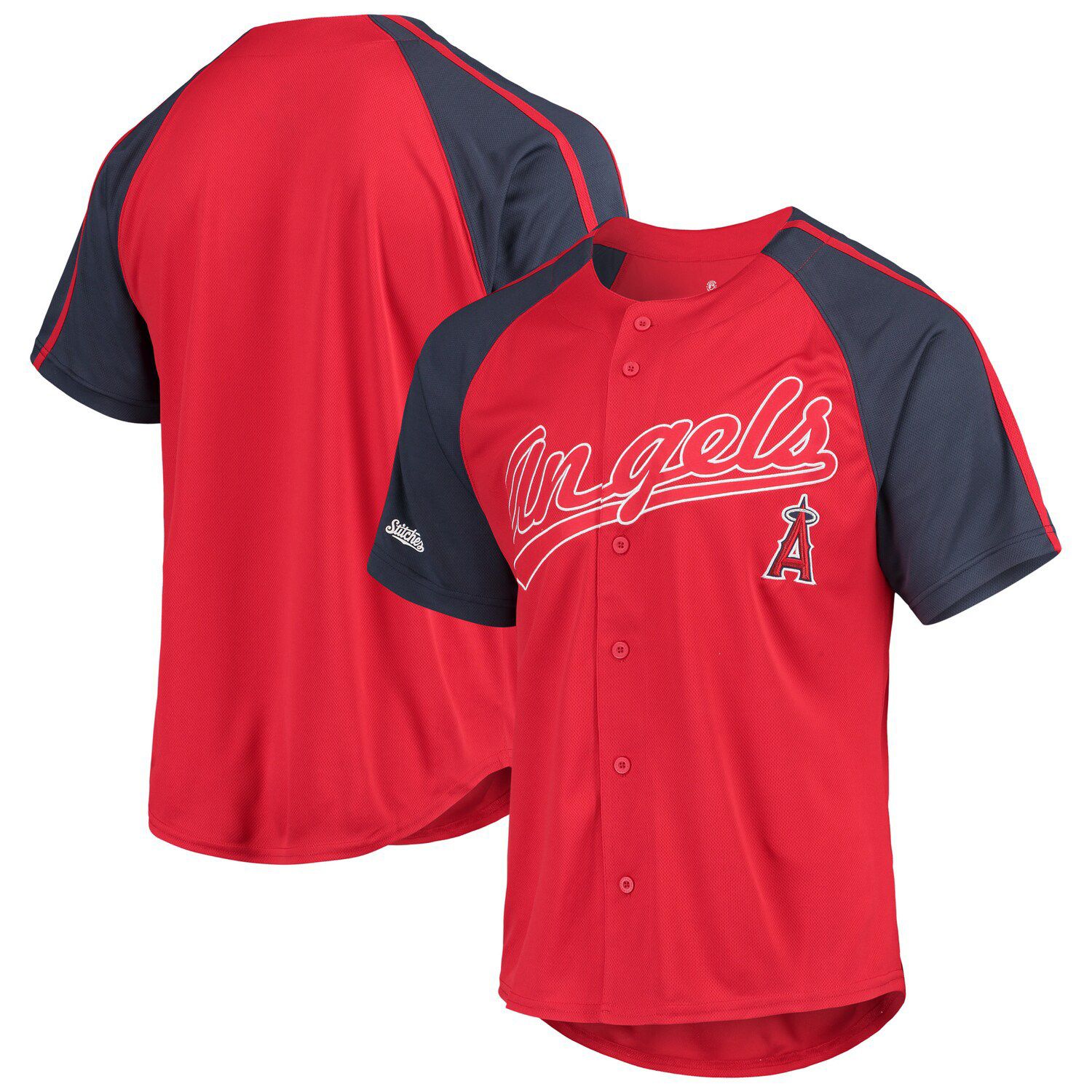 Men's Stitches Red Los Angeles Angels Button-Down Raglan Replica Jersey Size: Medium