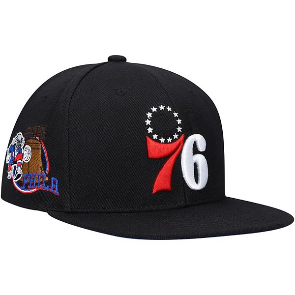 Men's Mitchell & Ness Black Philadelphia 76ers Custom Patch Snapback Hat
