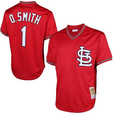 Men's Mitchell & Ness Ozzie Smith Red St. Louis Cardinals Cooperstown Mesh Batting Practice Jersey