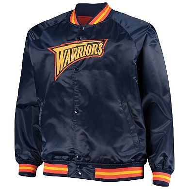 Men's Mitchell & Ness Navy Golden State Warriors Big & Tall Hardwood Classics Raglan Satin Full-Snap Jacket
