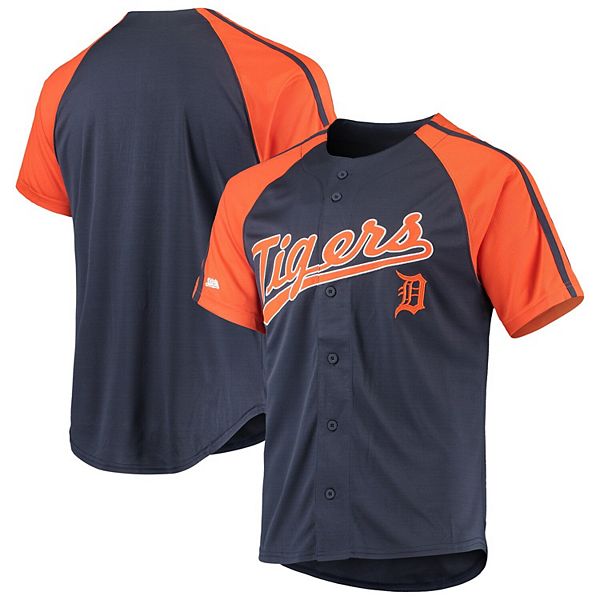 Men's Stitches Navy Detroit Tigers Button-Down Raglan Replica Jersey