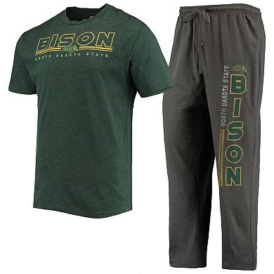 Men's Concepts Sport Heathered Charcoal/Green NDSU Bison Meter T-Shirt & Pants Sleep Set