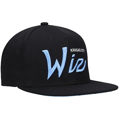 Men's Mitchell & Ness Black/Blue Sporting Kansas City Historic Logo Since '96 Foundation Script Snapback Hat