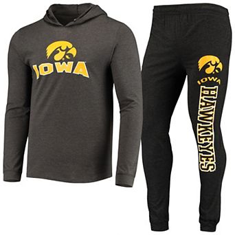 Men's Concepts Sport Black/Charcoal Iowa Hawkeyes Meter Long Sleeve Hoodie T-Shirt & Jogger Pants Sleep Set