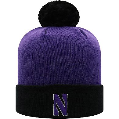 Men's Top of the World Purple/Black Northwestern Wildcats Core 2-Tone Cuffed Knit Hat with Pom