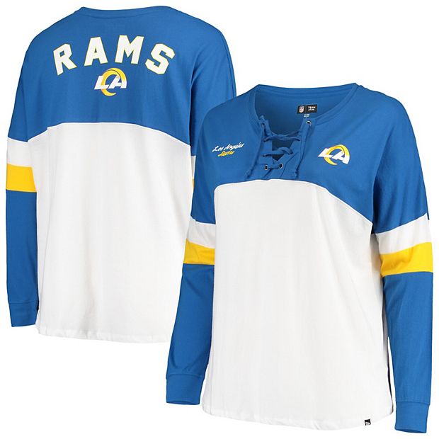 Women's New Era White/Royal Los Angeles Rams Plus Size Athletic Varsity  Lace-Up V-Neck