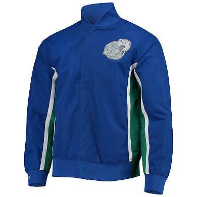 Men's Dallas Mavericks Blue Mitchell & Ness Hardwood Classics 75th Anniversary Authentic Warmup Full-Snap Jacket