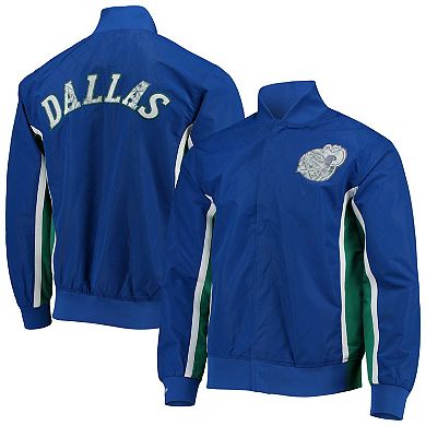Men's Dallas Mavericks Blue Mitchell & Ness Hardwood Classics 75th Anniversary Authentic Warmup Full-Snap Jacket