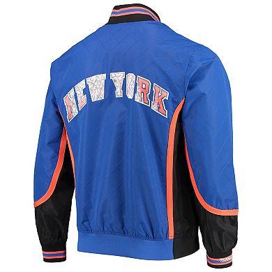 Men's New York Knicks Blue Mitchell & Ness Hardwood Classics 75th Anniversary Authentic Warmup Full-Snap Jacket