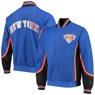 Men's New York Knicks Blue Mitchell & Ness Hardwood Classics 75th Anniversary Authentic Warmup Full-Snap Jacket