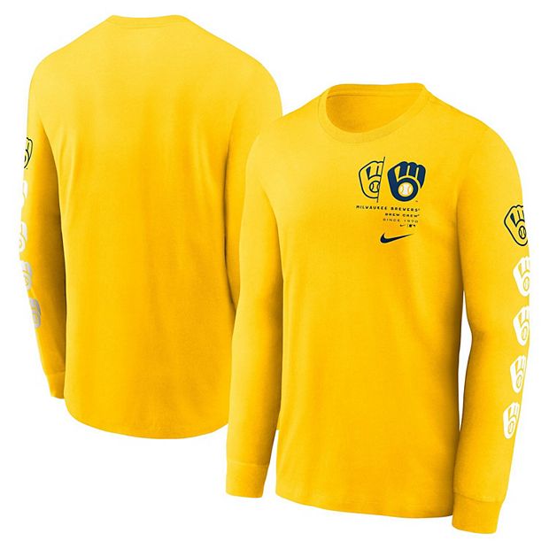 Men's Nike Gold Milwaukee Brewers Team Slider Tri-Blend Long Sleeve T-Shirt