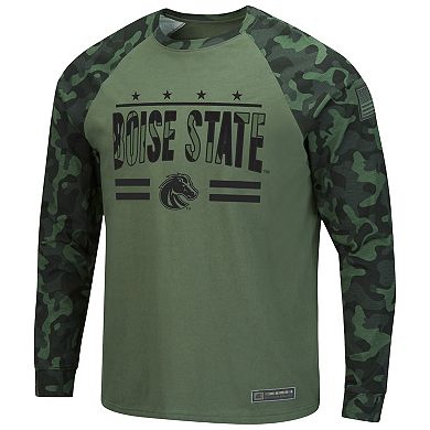 Men's Colosseum Olive/Camo Boise State Broncos OHT Military Appreciation Raglan Long Sleeve T-Shirt