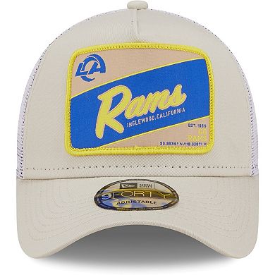 Men's New Era Khaki/White Los Angeles Rams Happy Camper A-Frame Trucker 9FORTY Snapback Hat