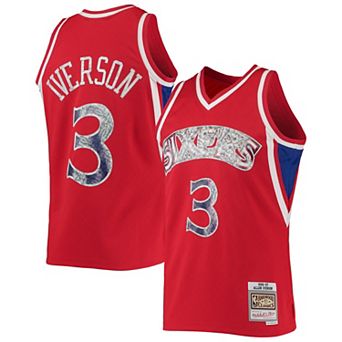 Men's Mitchell & Ness Allen Iverson Red Philadelphia 76ers 1996-97 Hardwood Classics 75th Anniversary Diamond Swingman Jersey