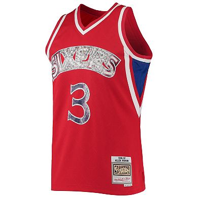Men's Mitchell & Ness Allen Iverson Red Philadelphia 76ers 1996-97 Hardwood Classics 75th Anniversary Diamond Swingman Jersey