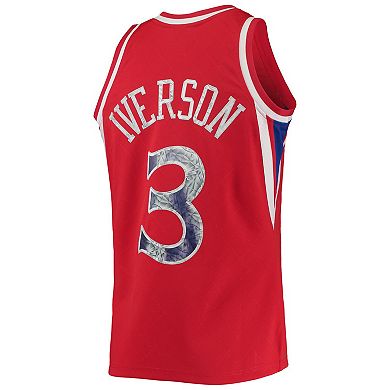 Men's Mitchell & Ness Allen Iverson Red Philadelphia 76ers 1996-97 Hardwood Classics 75th Anniversary Diamond Swingman Jersey