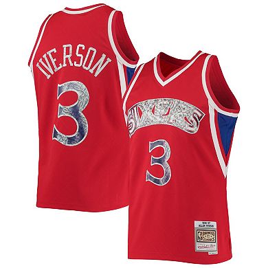 Men's Mitchell & Ness Allen Iverson Red Philadelphia 76ers 1996-97 Hardwood Classics 75th Anniversary Diamond Swingman Jersey