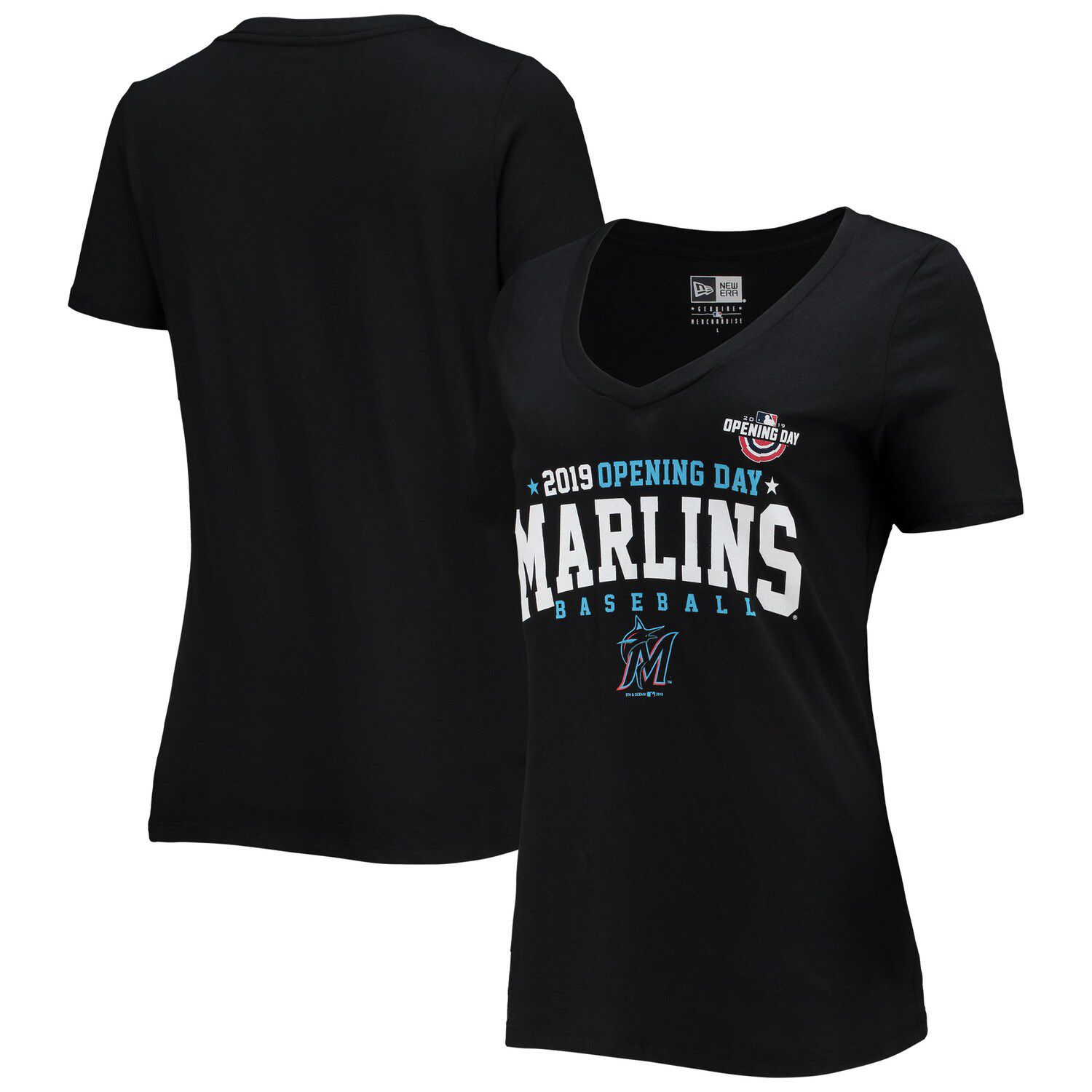 New Era Girls Youth Pink Miami Marlins Jersey Stars V-Neck T-shirt