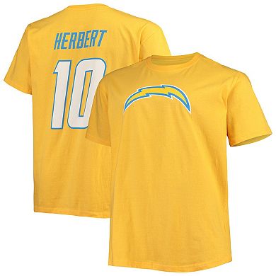 Men's Fanatics Branded Justin Herbert Gold Los Angeles Chargers Big & Tall Player Name & Number T-Shirt