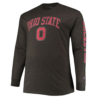 Men's Champion Gray Ohio State Buckeyes Big & Tall 2-Hit Long Sleeve T-Shirt